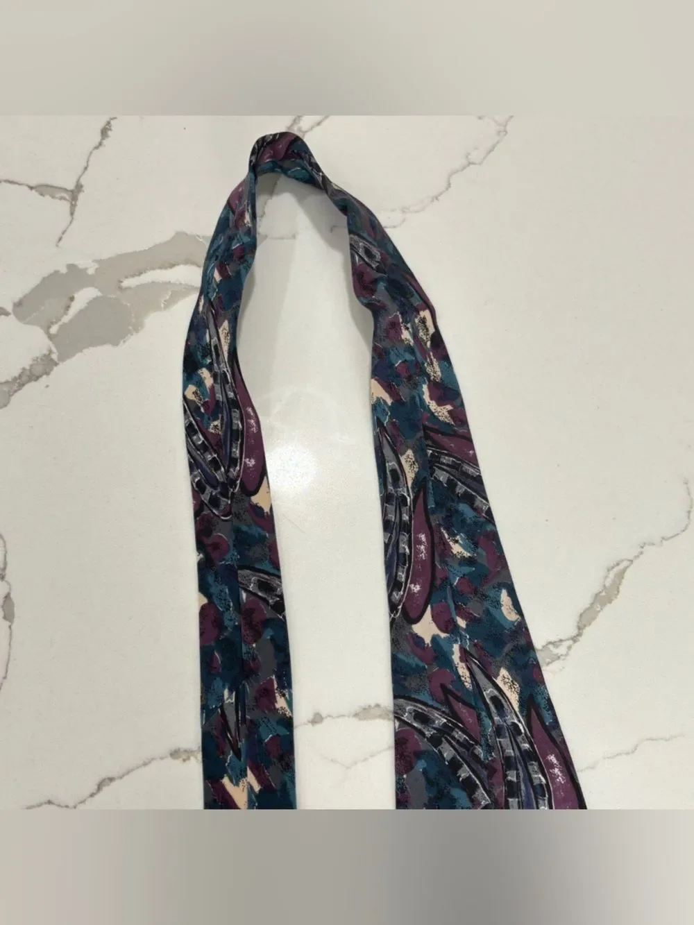 Vintage Kuppenheimer Premier Teal Blue Purple Paisley Abstract Pattern Silk Tie